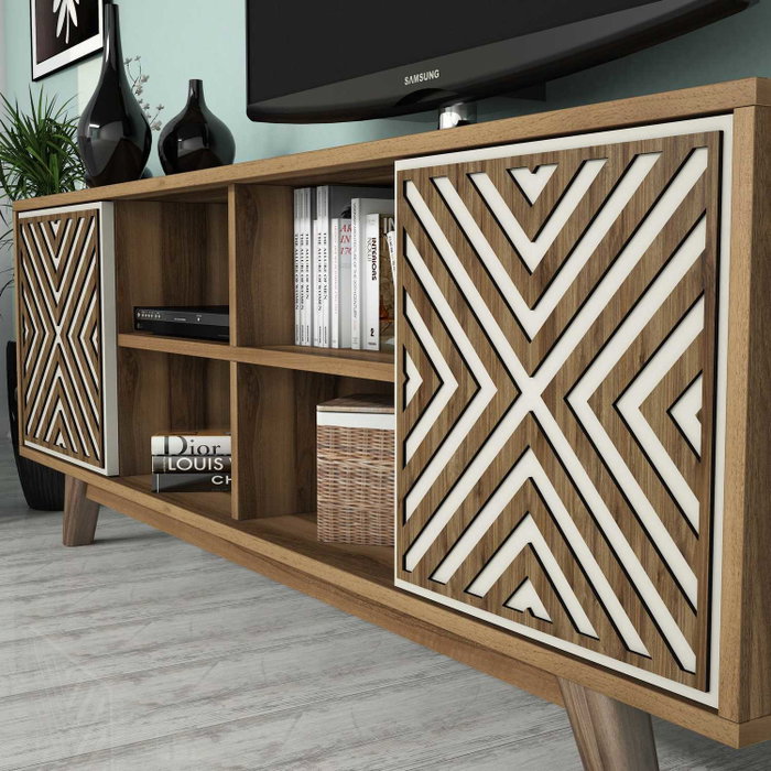 Hanah Home Mueble para TV Inci - Walnut, Cream Hanah Home Mueble para TV Inci - Walnut, Cream